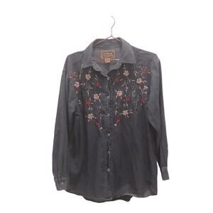 Tantrums Vintage Jean Button-Up top with floral embroidery size small